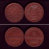 Lot: Bayern 2x Kleinmünzen 2 Pfennig  ss-vz  [1865-1871]