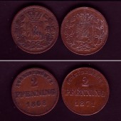 Lot: Bayern 2x Kleinmünzen 2 Pfennig  ss  [1868-1871]