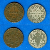 Lot: Baden 2x Kleinmünze 1 + 6 Kreuzer  s/ss  [1844-1860]