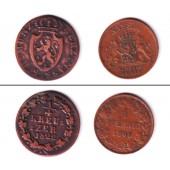 Lot: Nassau 2x Kleinmünze 1/4 Kr.+ 1 Pf.  ss+  [1822-1860]