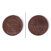 Sachsen 1 Pfennig 1832 S  vz-st  selten!