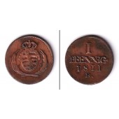 Sachsen 1 Pfennig 1811 H  ss+  selten