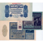 Lot: Deutsche Reichsbank 3x  100 5000 10000 Mark 1922