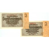Lot: Deutsche Rentenbank 2x  2 Rentenmark  I-  1937