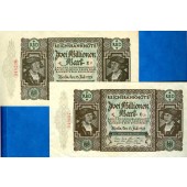 Lot: Deutsche Reichsbank 2x Banknote 2 Mio. Mark 1923  Ro.89  III+