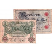 Lot: Deutsche Reichsbank 2x Banknote 50+100 Mark  IV+  [1898-1906]