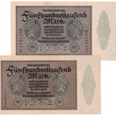 Lot: Deutsche Reichsbank 2x Banknote 500.000 Mark 1923  Ro.87  II+