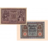 Lot: Deutsche Reichsbank 2x Banknote 20+100 Mark  I-  [1918-1920]