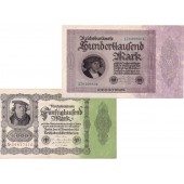 Lot: Deutsche Reichsbank 2x Banknote 50000 + 100000 Mark  II+  [1922-1923]