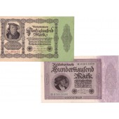 Lot: Deutsche Reichsbank 2x Banknote 50000 + 100000 Mark  I-  [1922-1923]