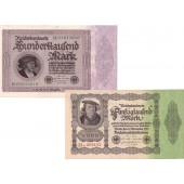 Lot: Deutsche Reichsbank 2x Banknote 50000 + 100000 Mark  I-II  [1922-1923]