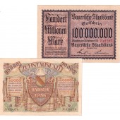 Lot: 2x BADEN + BAYERN Inflation  1923  II+