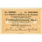 Notgeld Francke Werke BREMEN 200000 Mark 15.08.1923  I-