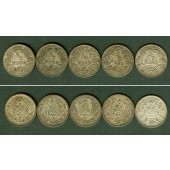 Lot:  DEUTSCHES REICH  5x Silber 1/2 Mark  ss+  [1908-1917]