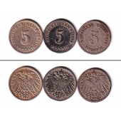 Lot: DEUTSCHES REICH 3x 5 Pfennig (J.12)  f.ss  [1890-1896]