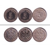Lot: DEUTSCHES REICH 3x 5 Pfennig (J.12)  ss  [1897-1909]