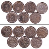 Lot: DEUTSCHES REICH 7x 5 Pfennig (J.12)  f.ss  [1891-1903]
