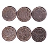 Lot: DEUTSCHES REICH 3x 10 Pfennig (J.13) G  f.ss  selten  [1892-1898]