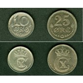 Lot:  DÄNEMARK 2x Münzen  10 + 25 Öre 1920  ss-vz