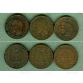 Lot: FRANKREICH 3x 5 Centimes  ss  [1856-1883]