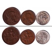 Lot: FRANKREICH 3x Münzen 5 10 Cent 1 Franc  ss-vz  [1899-1919]