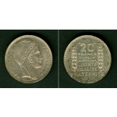 FRANKREICH 20 Francs 1934  SILBER  vz-stgl.