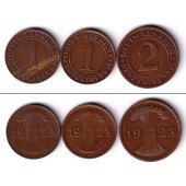 Lot: DEUTSCHES REICH 3x 1 + 2 Reichspfennig 1923  ss+