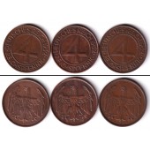 Lot: DEUTSCHES REICH 3x 4 Reichspfennig 1932 A D J (J.315)  ss-vz